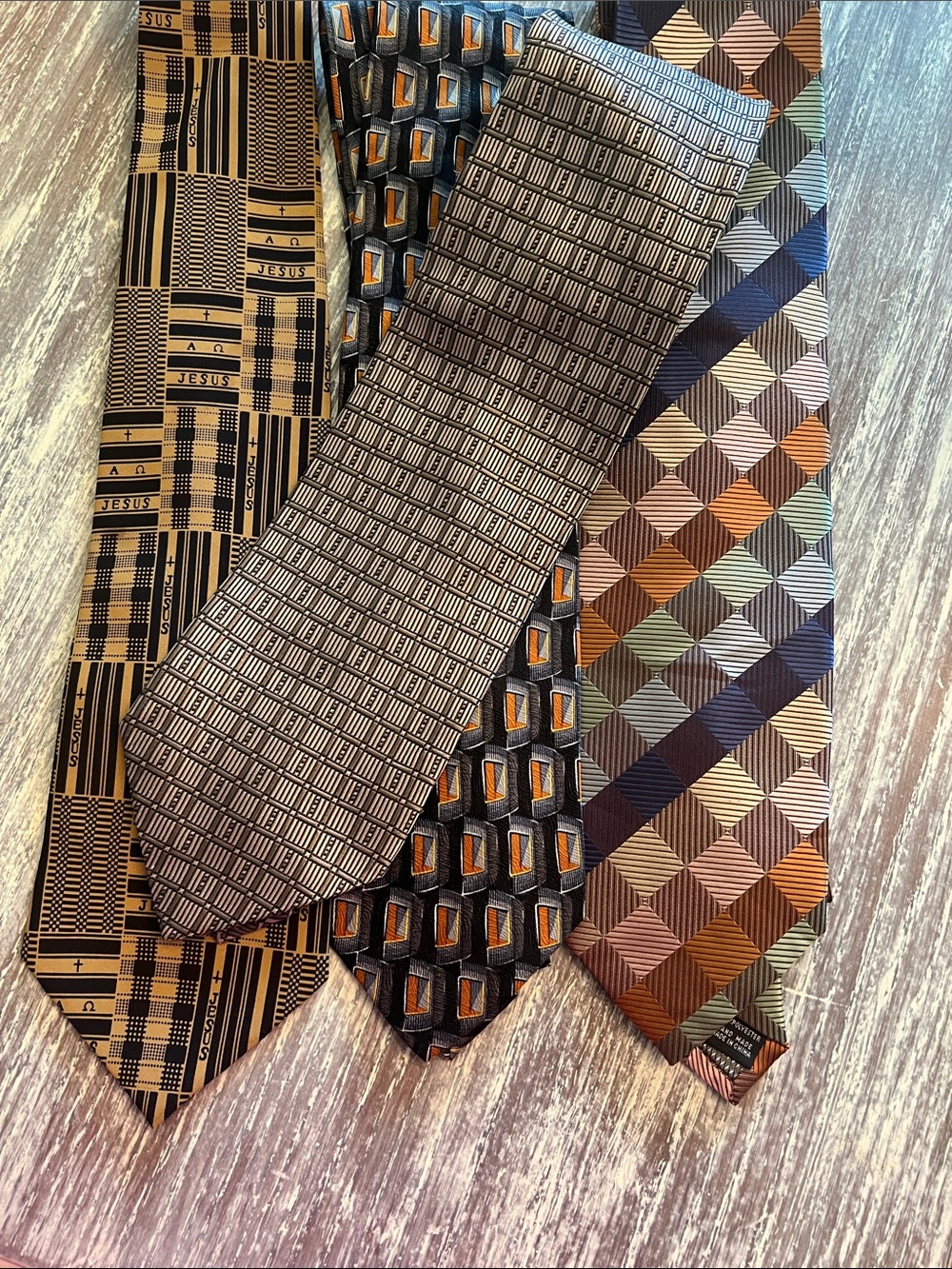 Set of 4 Assorted Men’s Patterned Silk & Polyester Ties - Brown, Gold & Black